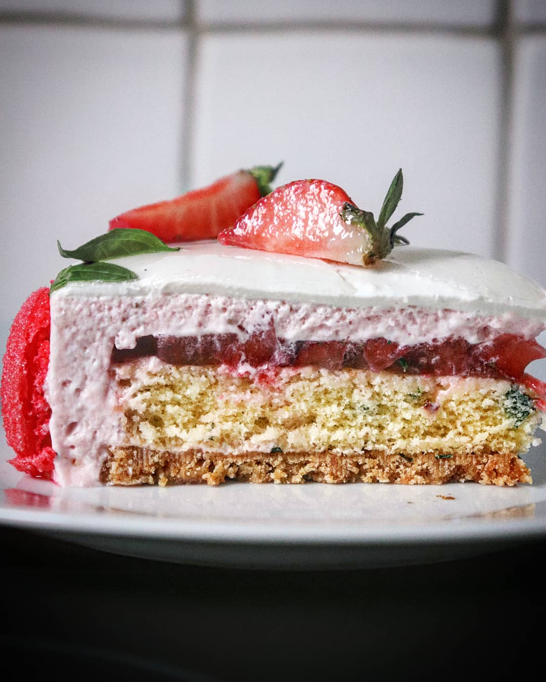 entremet fraise basilic