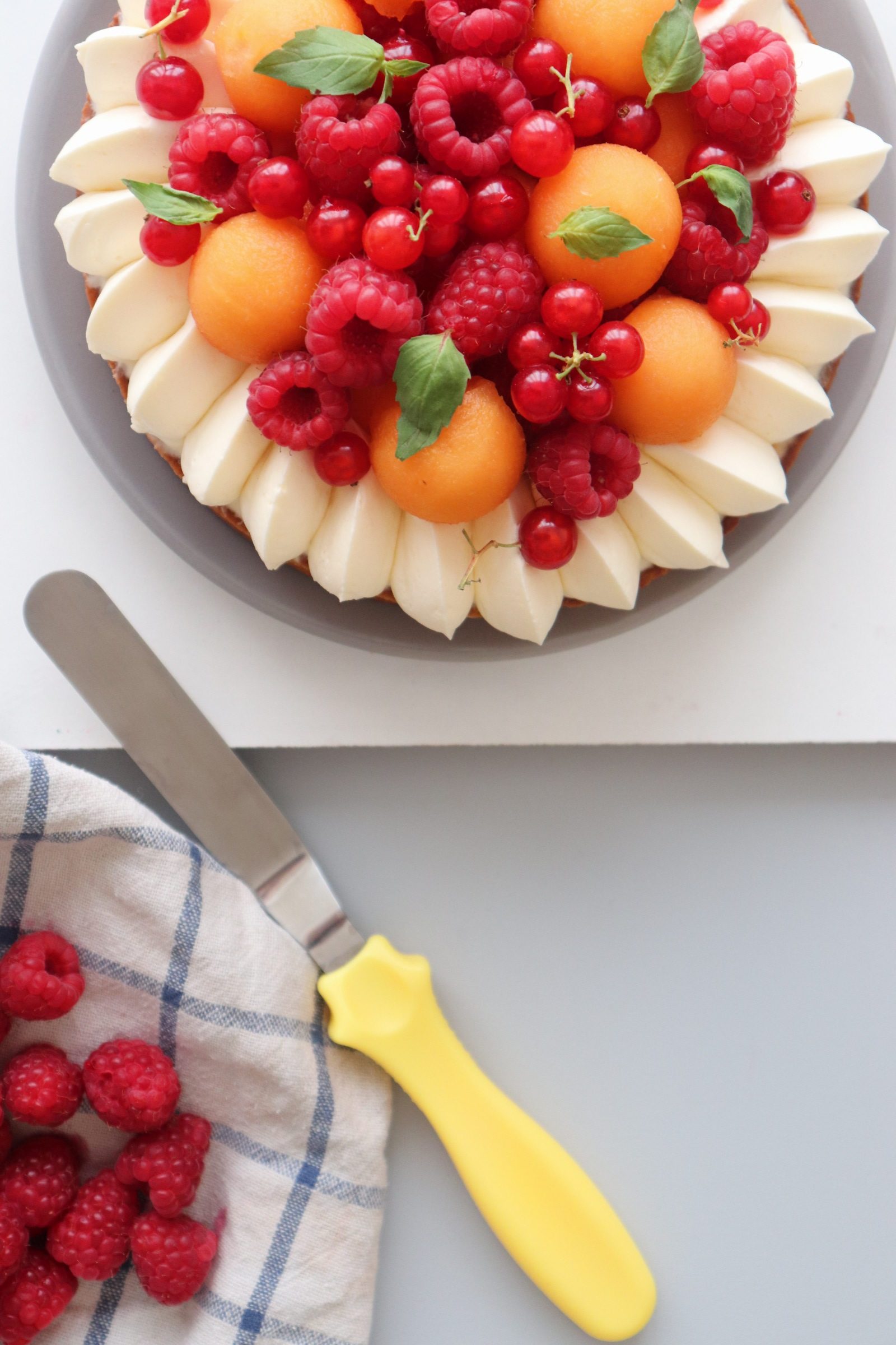 raspberry tart, melon and basil - Olivia tarnished Recipe