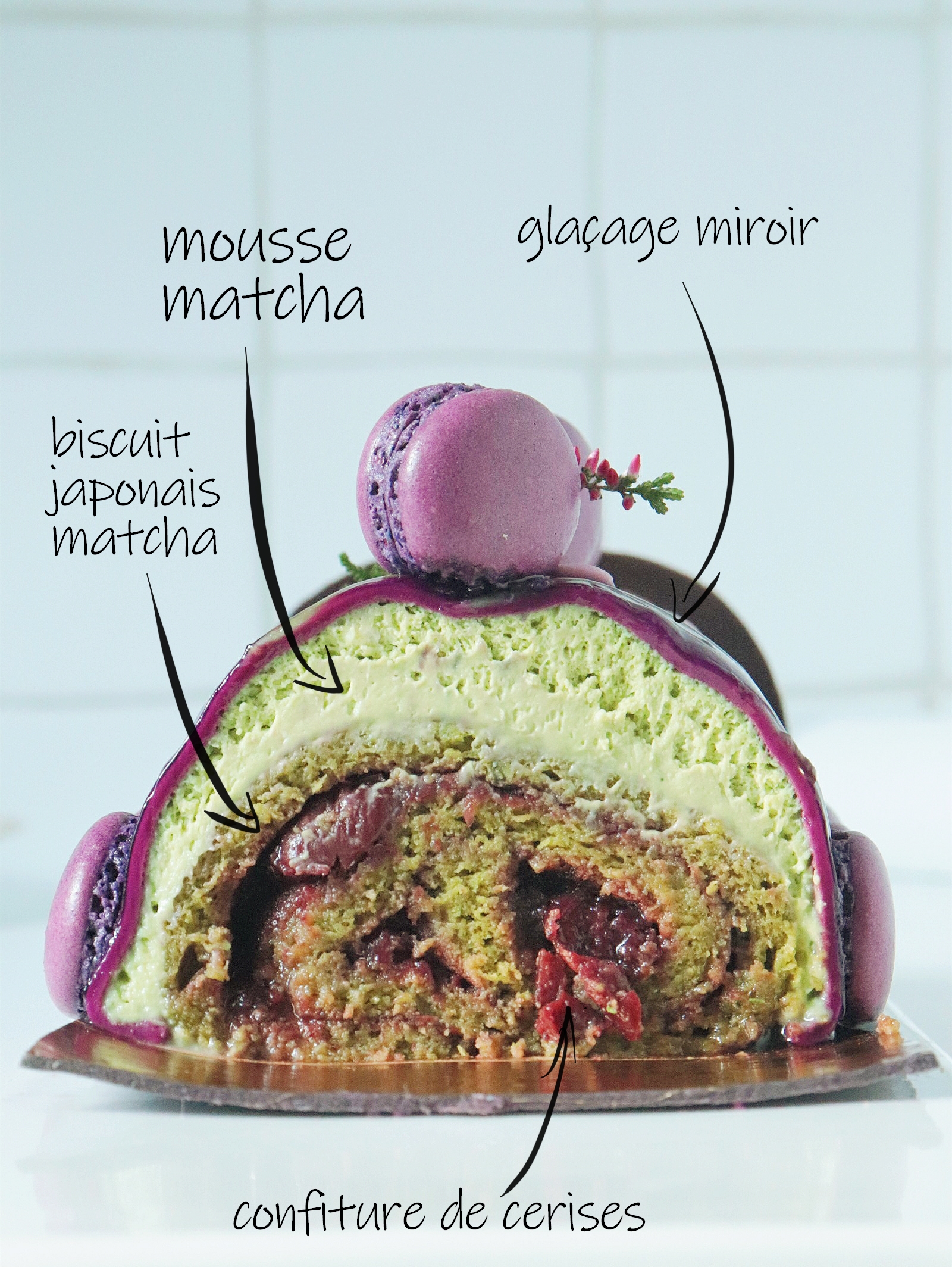 Bûche matcha cerises - Recette de Noël Olivia Pâtisse x Kumiko Matcha