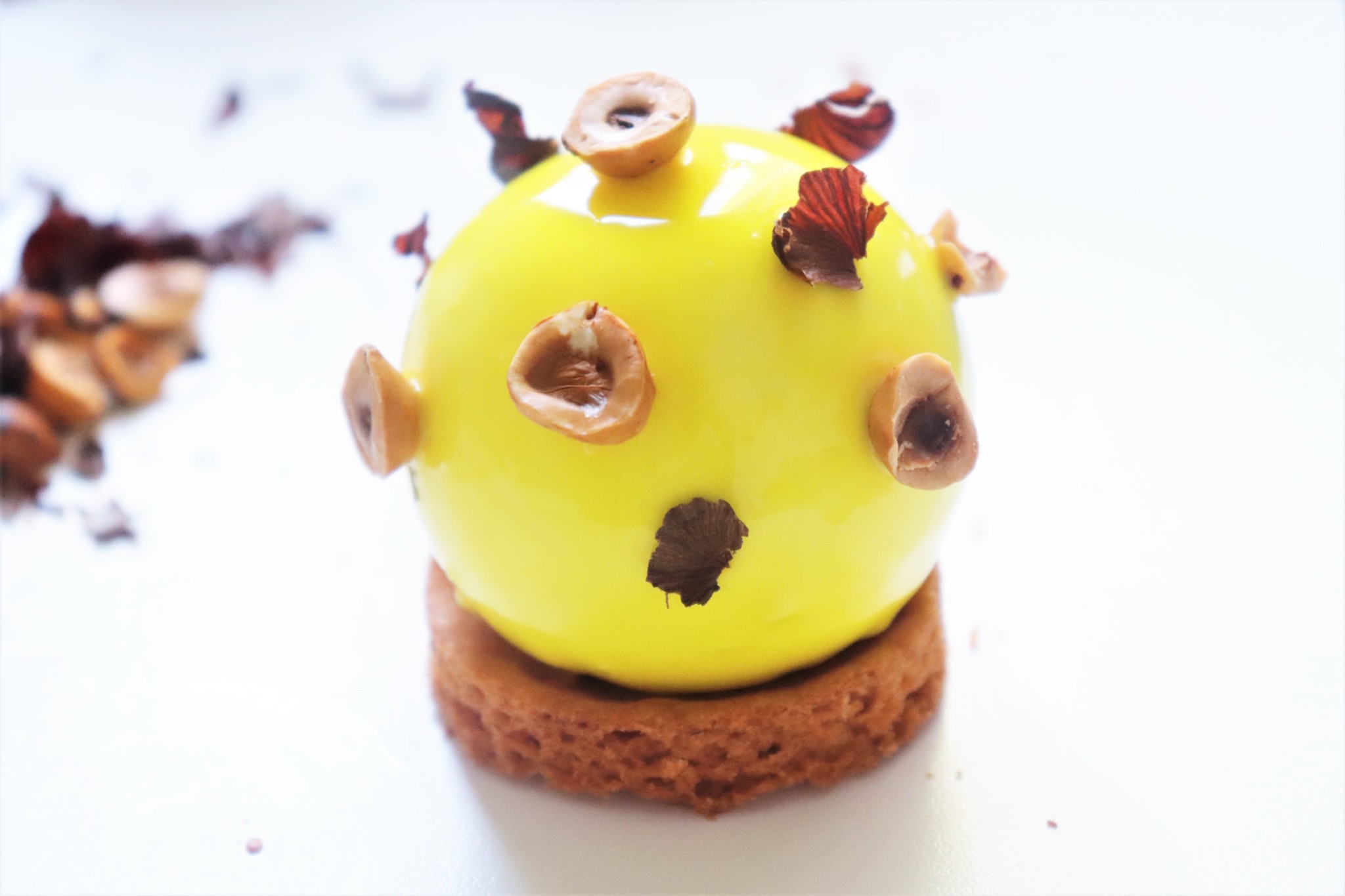 Sphères citron praliné noisette (entremets individuels) - Recette Olivia Pâtisse